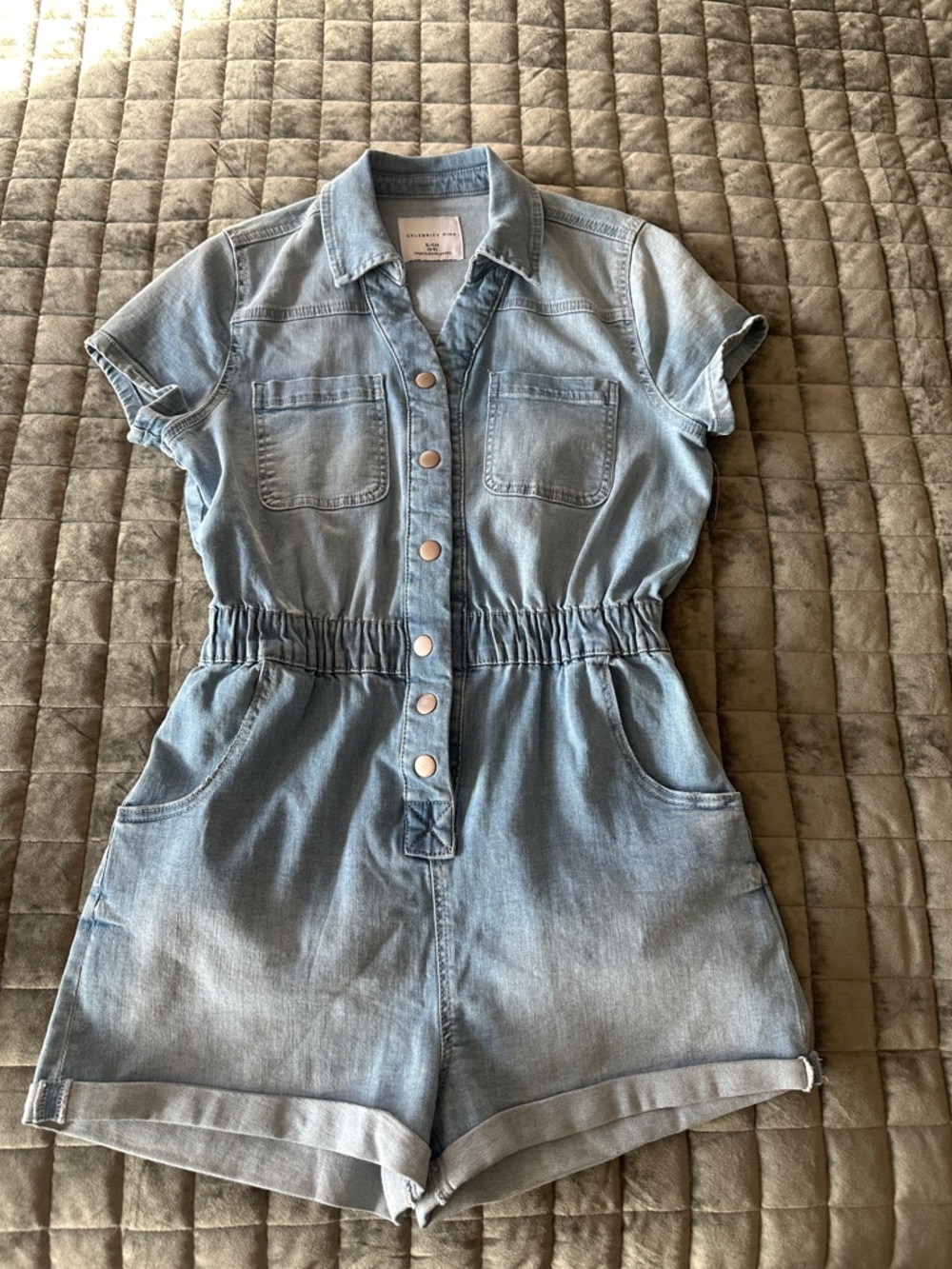 Celebrity Pink Light Blue Denim Short-Sleeve Romper